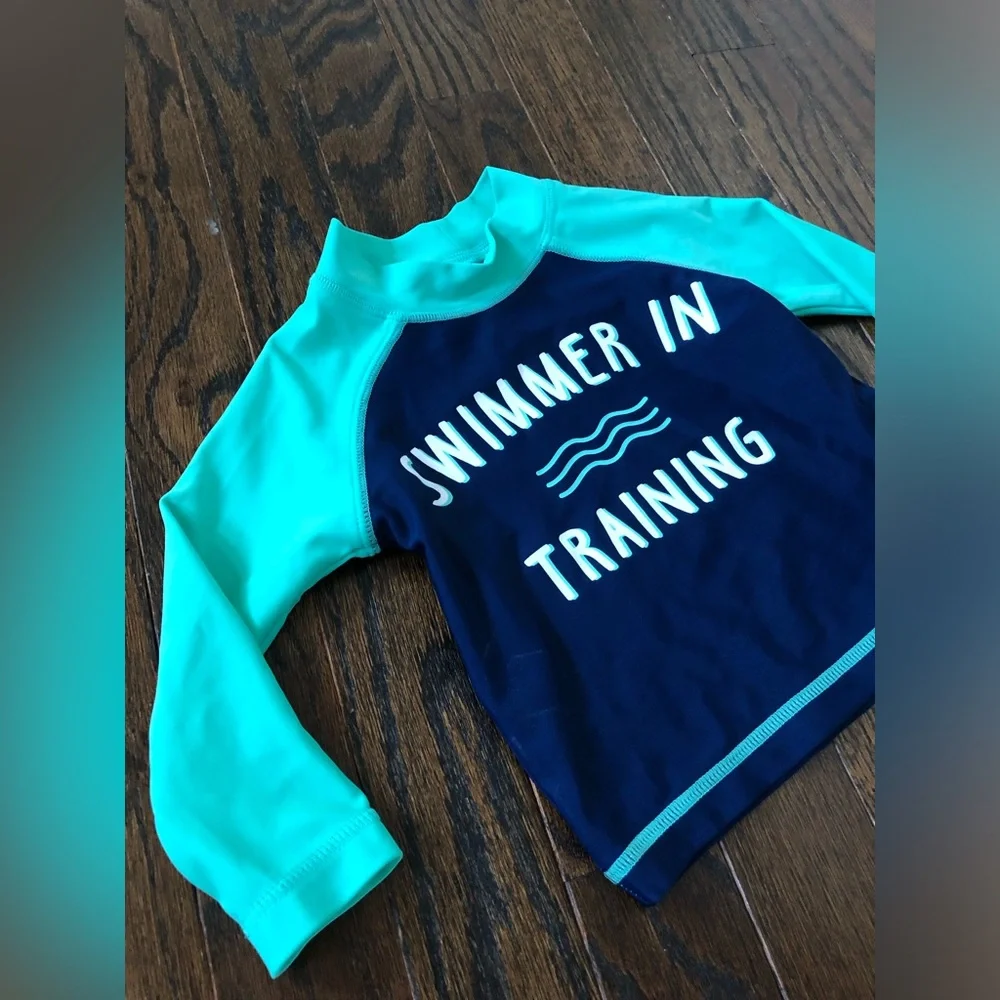 Carter’s Boys 6M Blue/Green Long-Sleeved Rash Guard & Swim Trunks 2-Piece Set